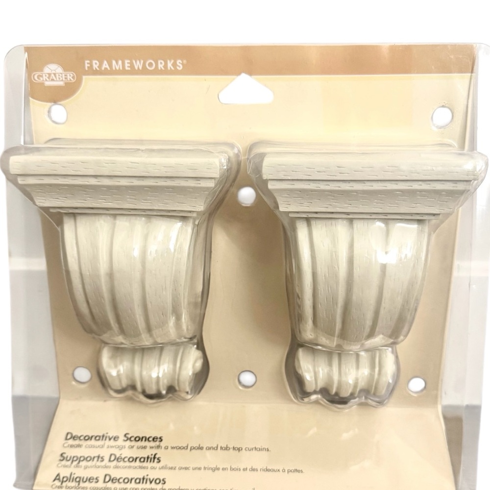 Vintage NWOT Graber decorative sconces for swag and tab top curtains. Set of 2